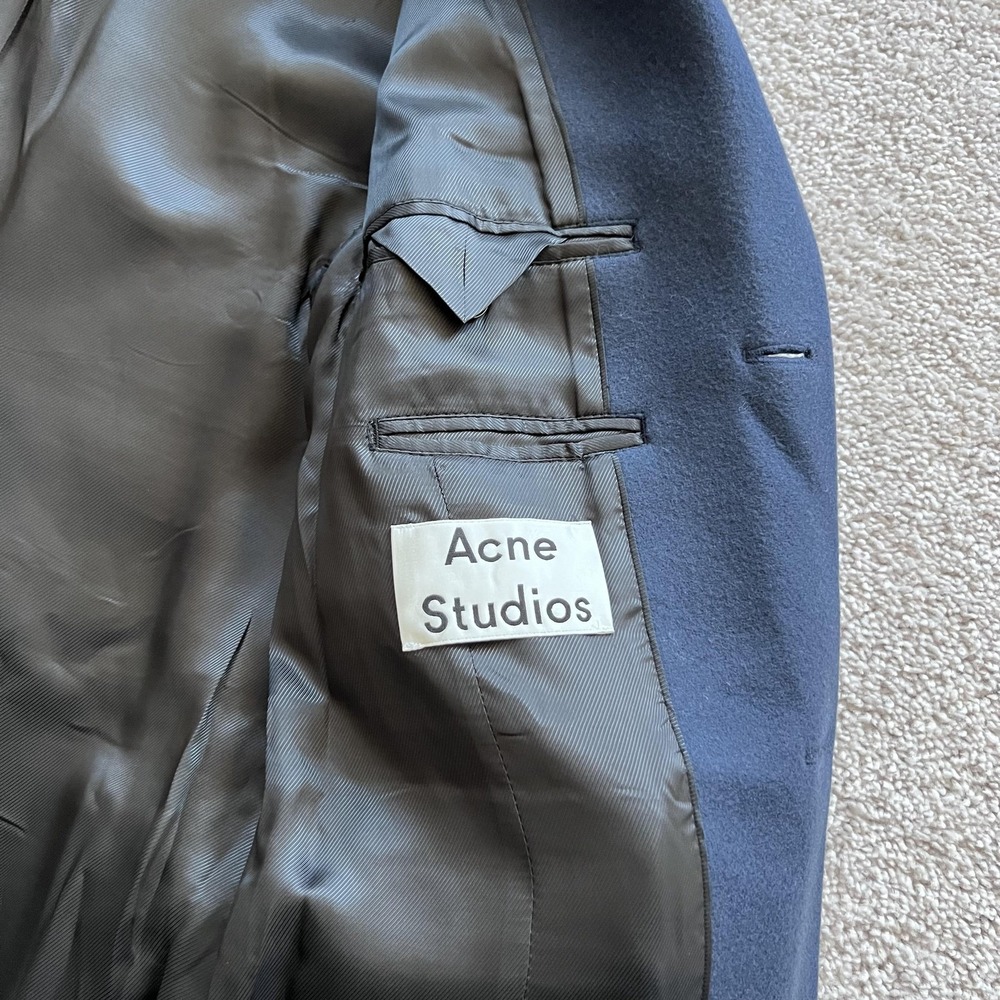 Acne Studios Garret Wool Overcoat Mens 46 Navy Blue Single Breasted Lined - Picture 7 of 15